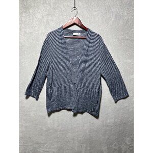 Kim Rogers Womens XL Open‎ Front Striped Cardigan Sweater Blue Gray Cotton Blend